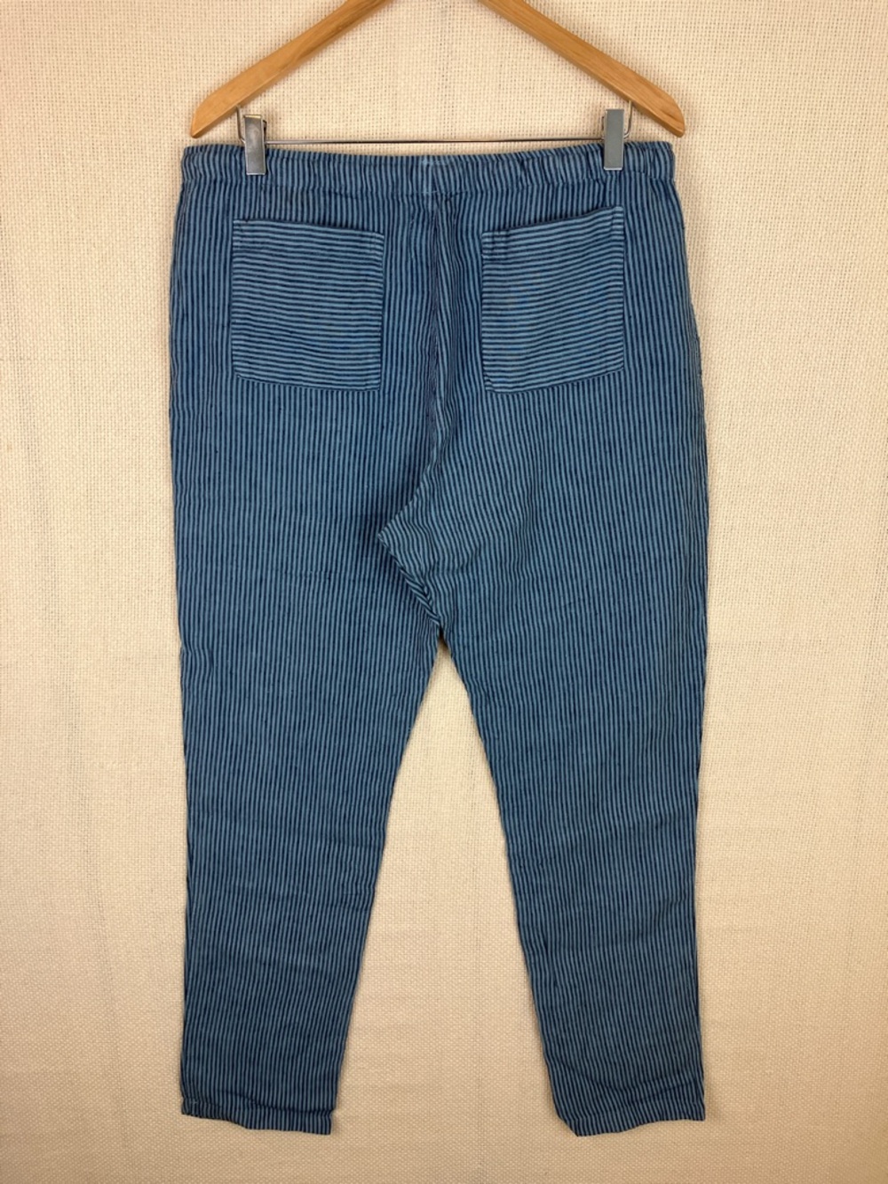 Alex Crane Bo Pants Linen Blue Stripe Drawstring Waist XL NWT - Picture 4 of 11